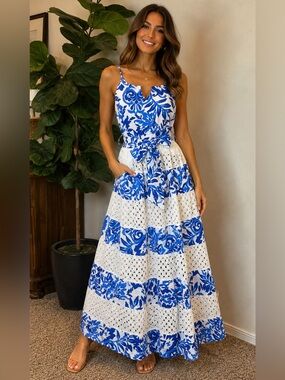 Anthropologie Dress | LOVELO Blue and White Islet Maxi Dress